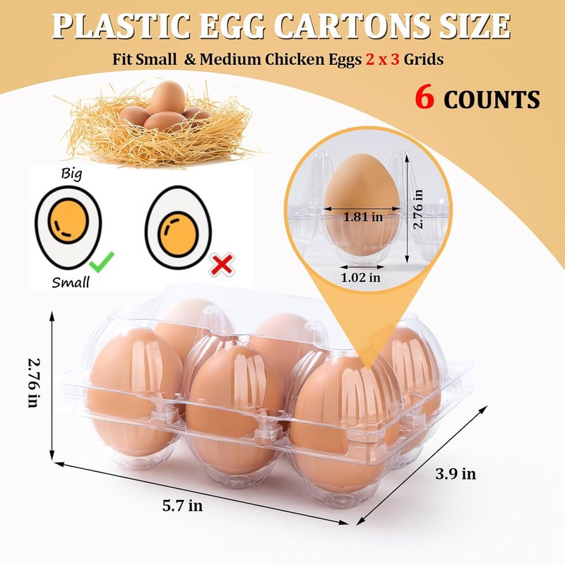 APOCHON 200PCS Clear Plastic Egg Cartons 6 Count,Half Dozen Egg Cartons Cheap Bulk for Chicken Eggs,Reusable Egg Holder for Family,Pasture,Farm Markets Display - Medium Egg Containers 2x3 Grids - Image 2